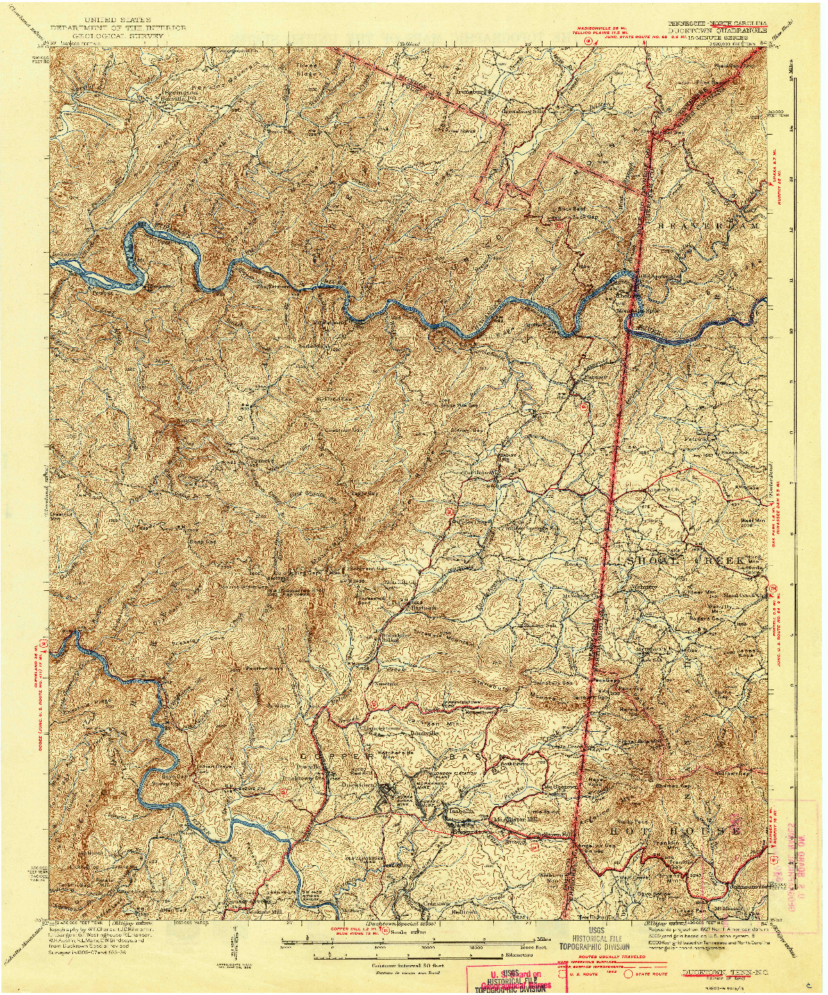 USGS 1:62500-SCALE QUADRANGLE FOR DUCKTOWN, TN 1943