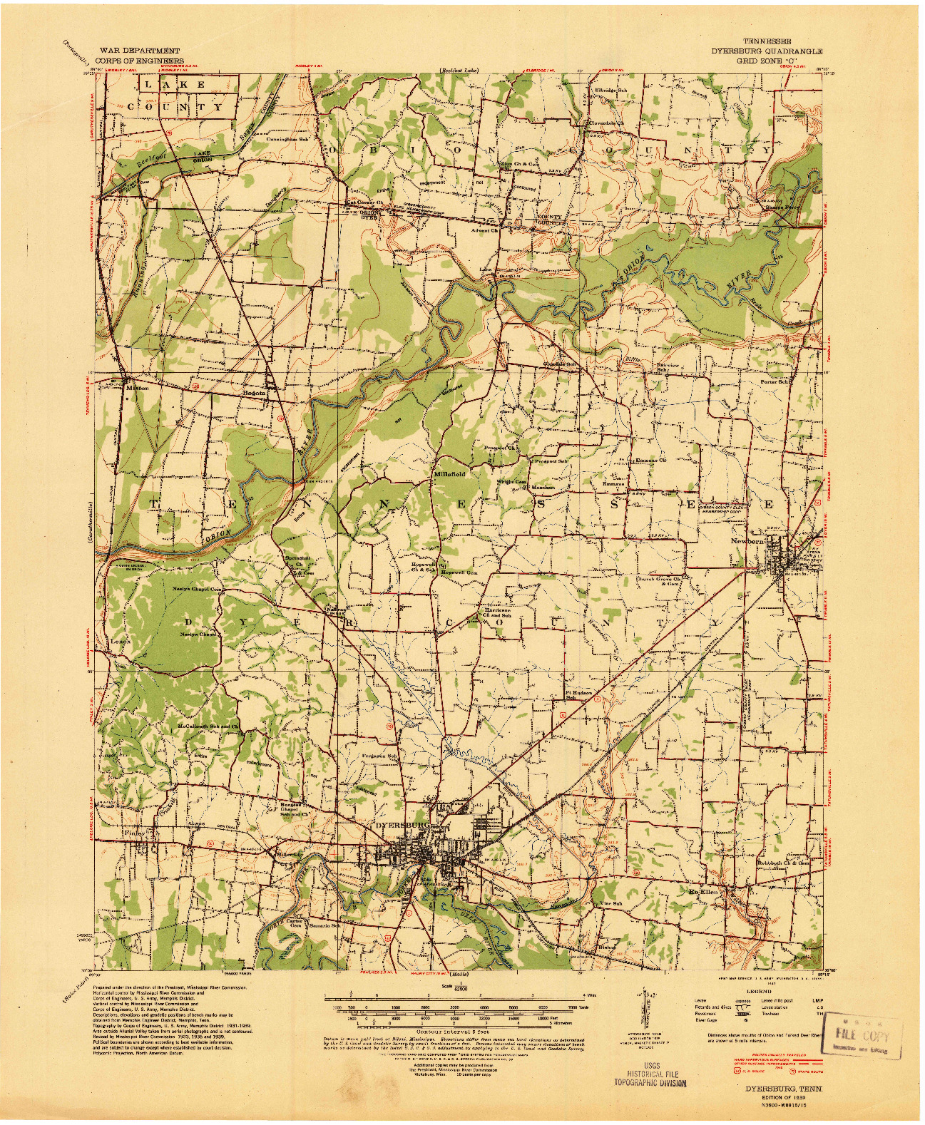 USGS 1:62500-SCALE QUADRANGLE FOR DYERSBURG, TN 1939