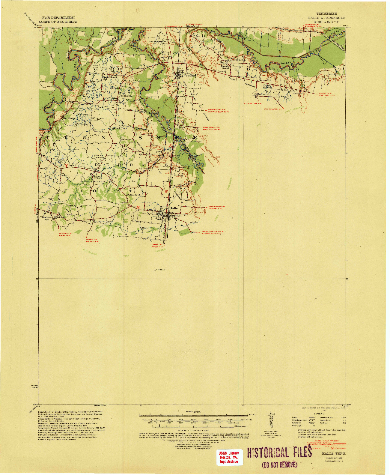 USGS 1:62500-SCALE QUADRANGLE FOR HALLS, TN 1939