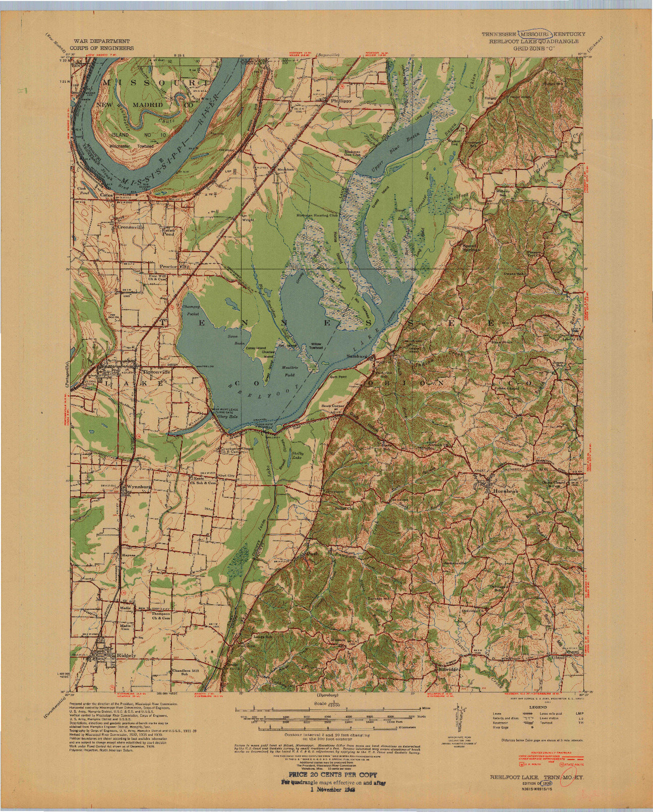 USGS 1:62500-SCALE QUADRANGLE FOR REELFOOT LAKE, TN 1939