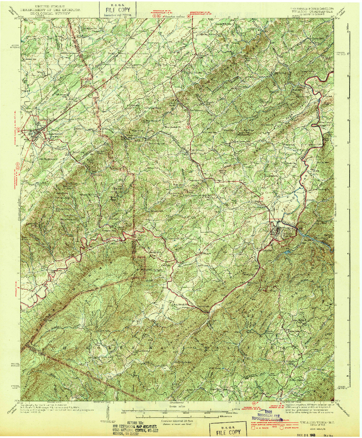 USGS 1:62500-SCALE QUADRANGLE FOR TELLICO, TN 1943