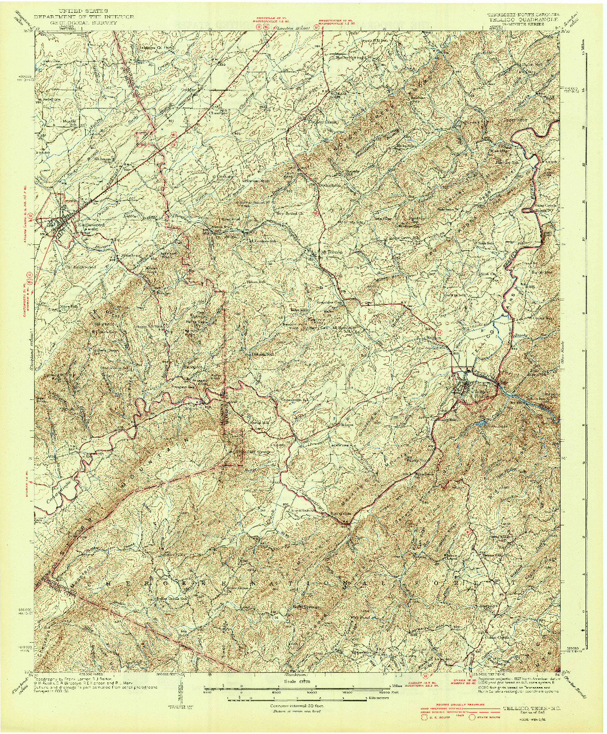 USGS 1:62500-SCALE QUADRANGLE FOR TELLICO, TN 1943