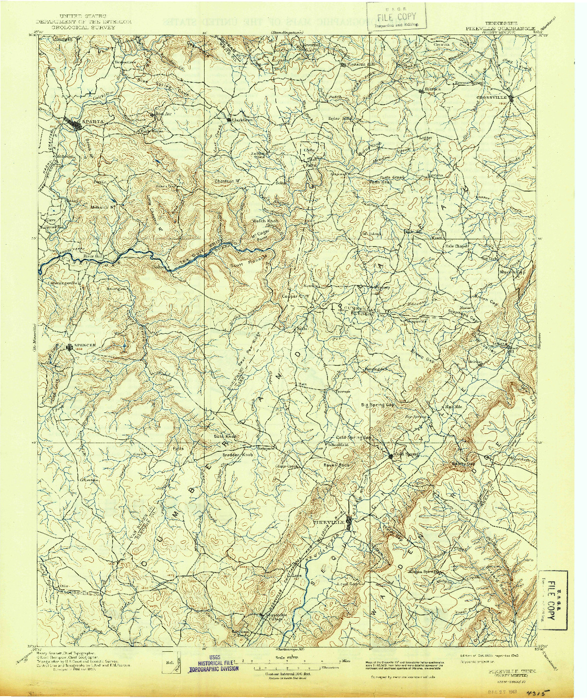 USGS 1:125000-SCALE QUADRANGLE FOR PIKEVILLE, TN 1895