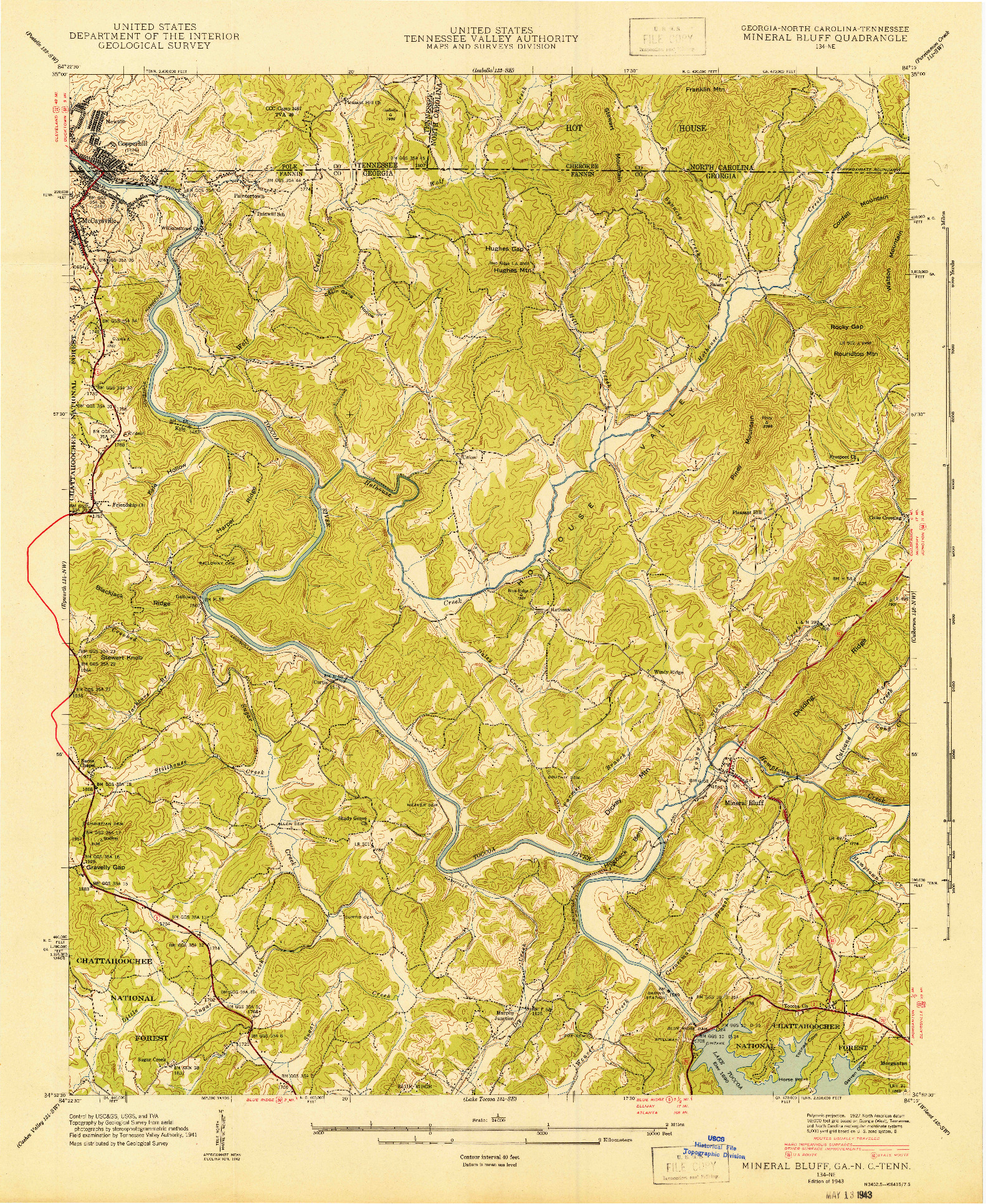 USGS 1:24000-SCALE QUADRANGLE FOR MINERAL BLUFF, GA 1943