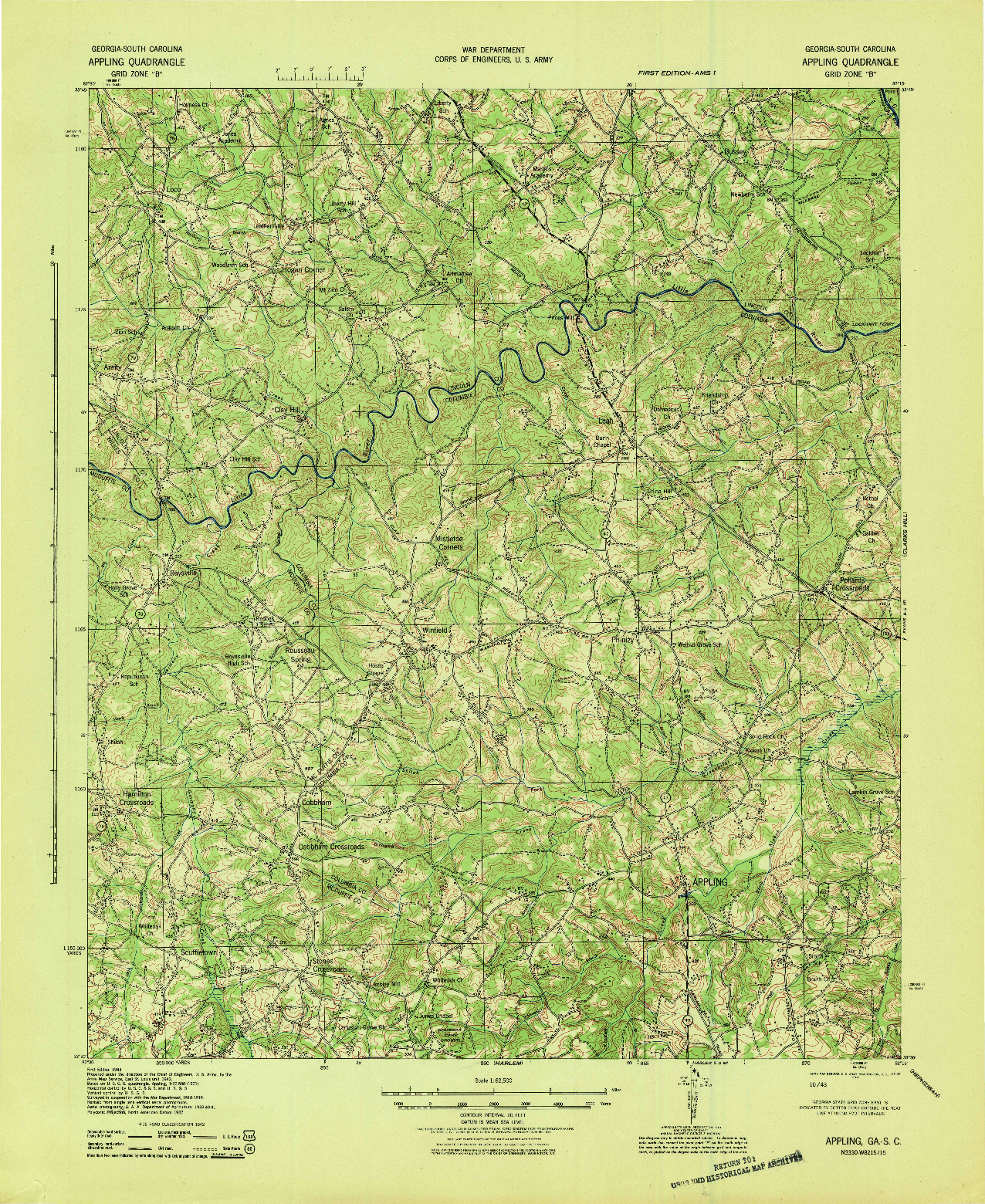 USGS 1:62500-SCALE QUADRANGLE FOR APPLING, GA 1943