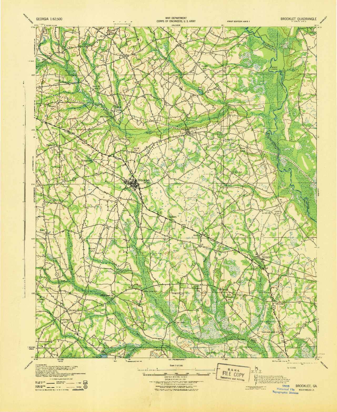 USGS 1:62500-SCALE QUADRANGLE FOR BROOKLET, GA 1943