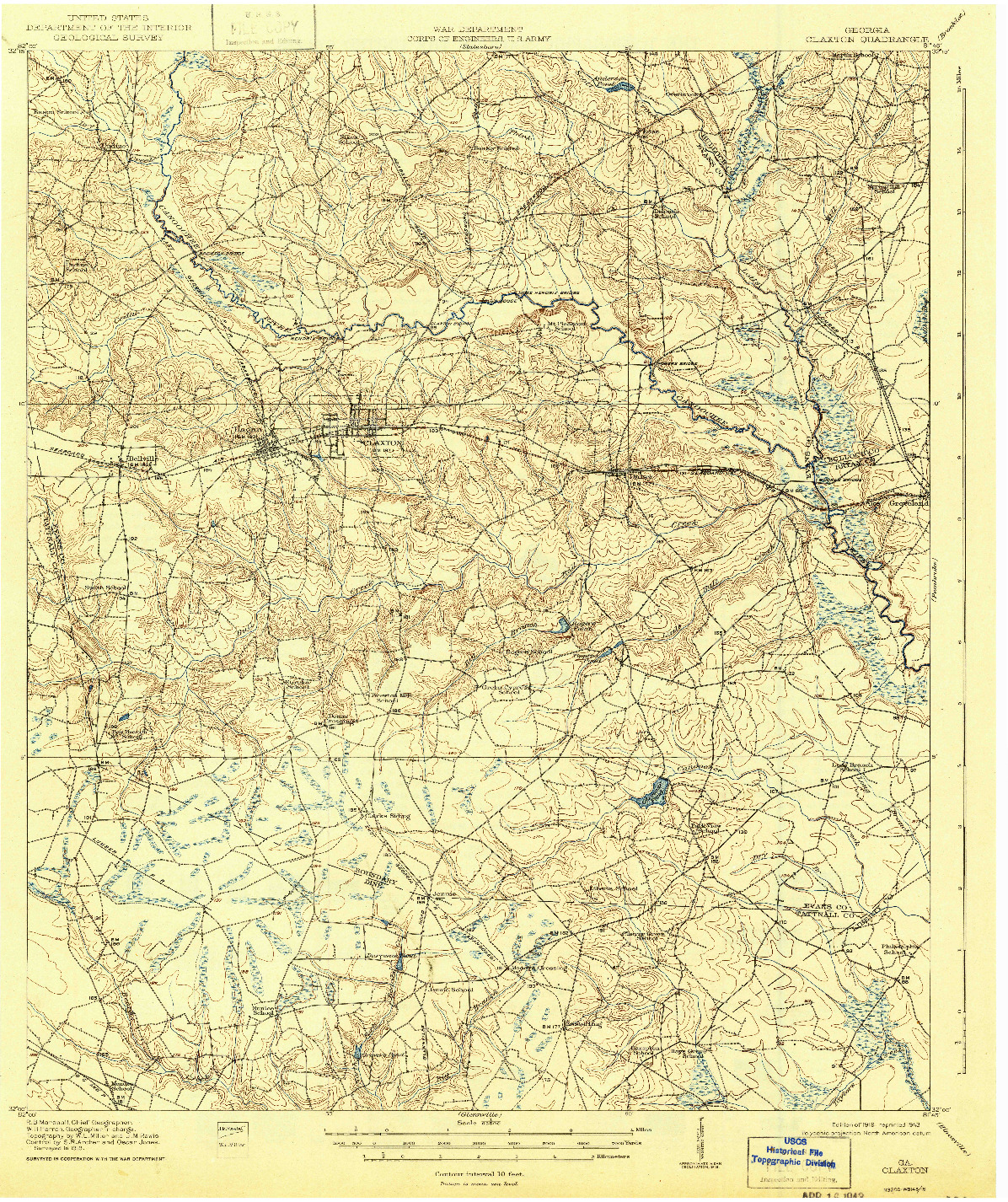 USGS 1:62500-SCALE QUADRANGLE FOR CLAXTON, GA 1919