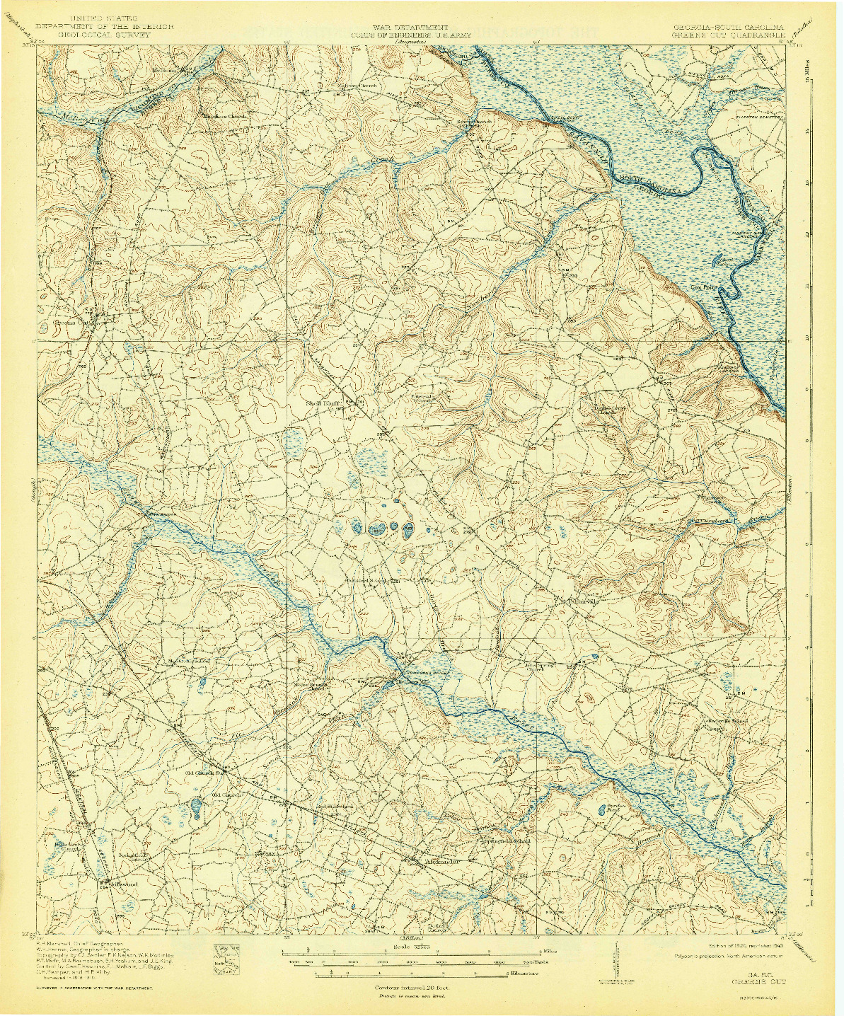 USGS 1:62500-SCALE QUADRANGLE FOR GREENS CUT, GA 1920