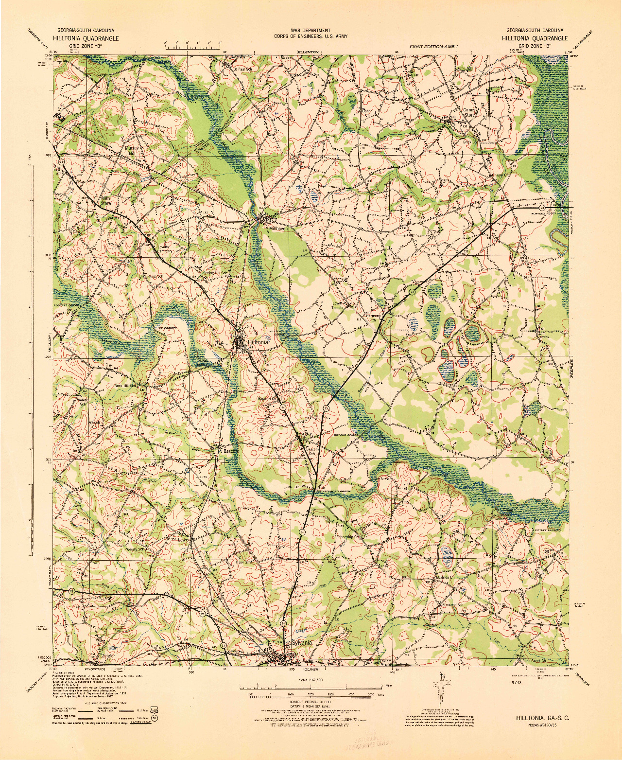 USGS 1:62500-SCALE QUADRANGLE FOR HILLTONIA, GA 1943
