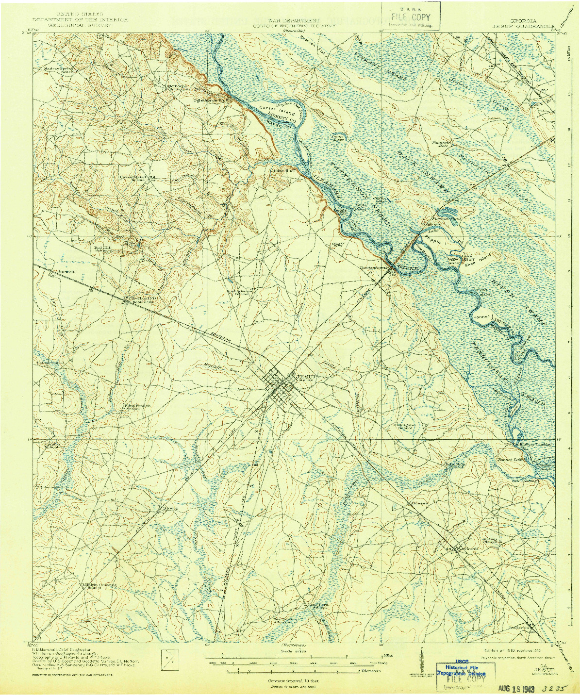 USGS 1:62500-SCALE QUADRANGLE FOR JESUP, GA 1918