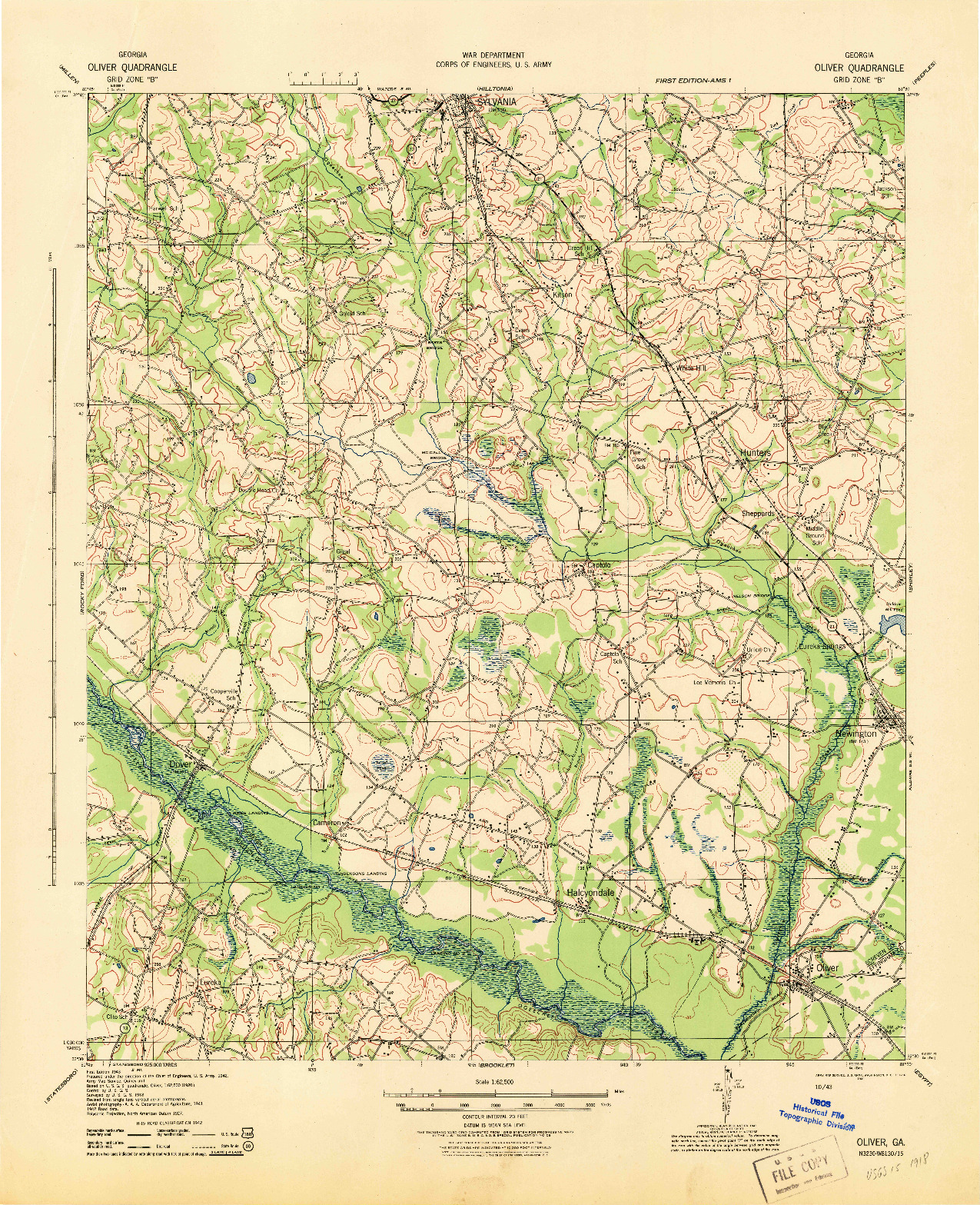 USGS 1:62500-SCALE QUADRANGLE FOR OLIVER, GA 1943