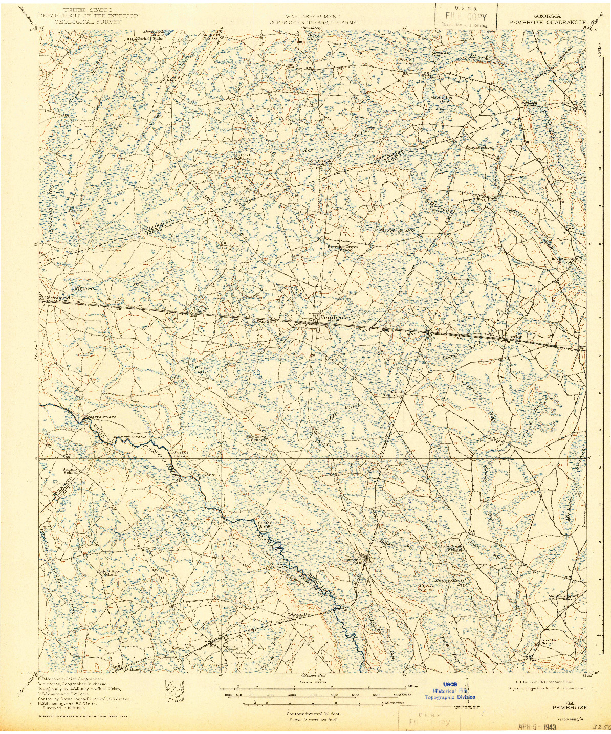 USGS 1:62500-SCALE QUADRANGLE FOR PEMBROKE, GA 1920