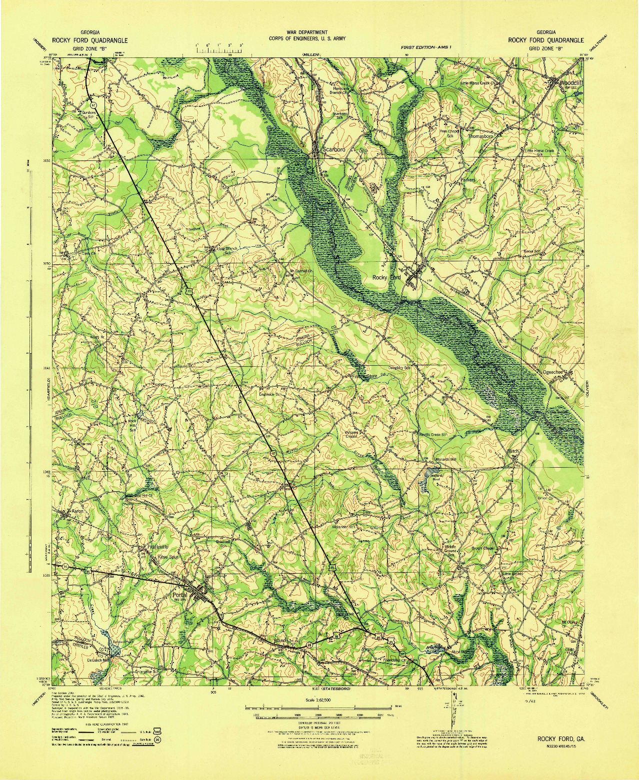 USGS 1:62500-SCALE QUADRANGLE FOR ROCKY FORD, GA 1943