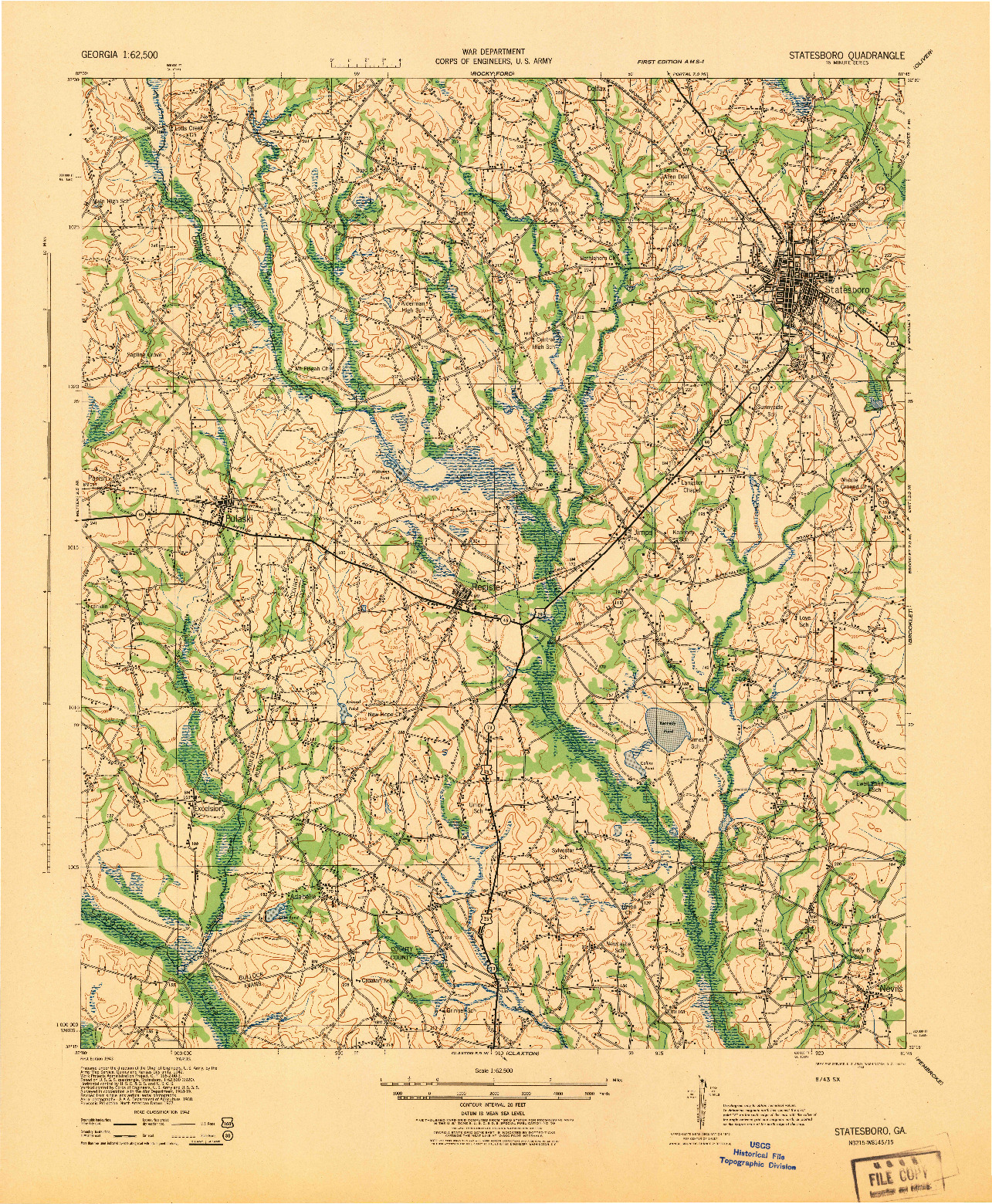 USGS 1:62500-SCALE QUADRANGLE FOR STATESBORO, GA 1943