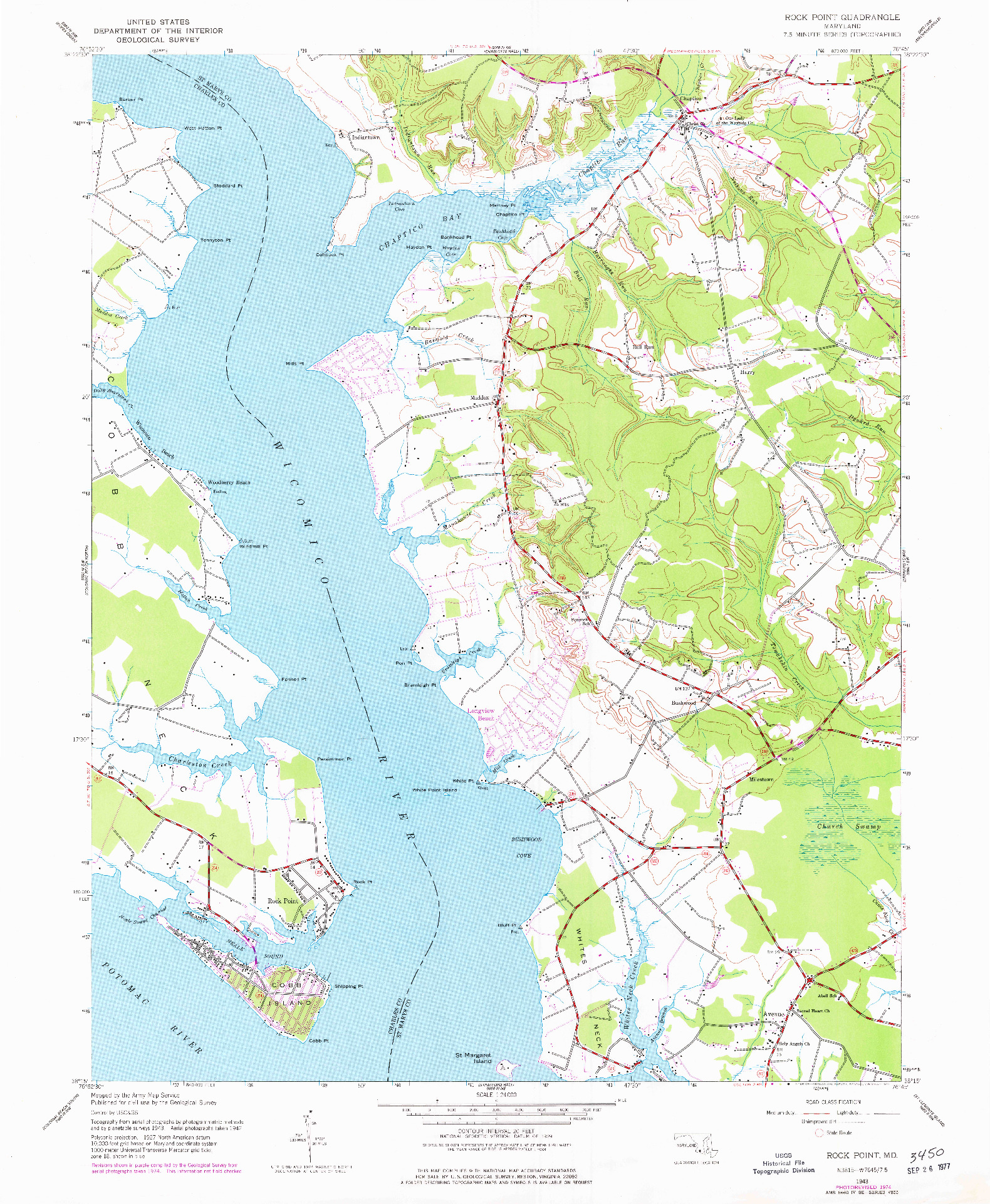 USGS 1:24000-SCALE QUADRANGLE FOR ROCK POINT, MD 1943