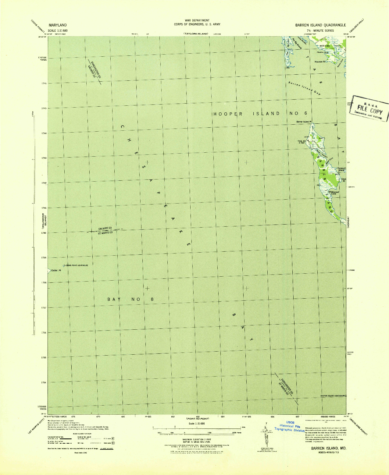 USGS 1:31680-SCALE QUADRANGLE FOR BARREN ISLAND, MD 1943