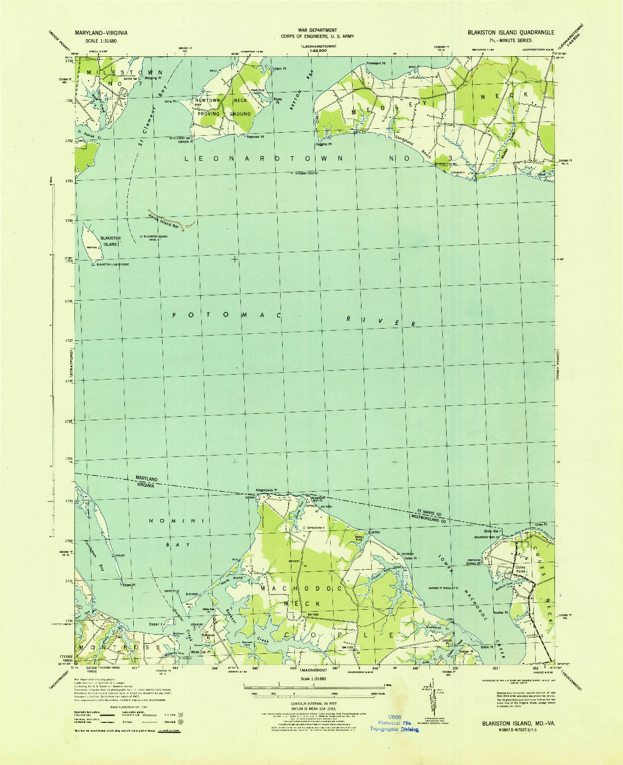 USGS 1:31680-SCALE QUADRANGLE FOR BLAKISTON ISLAND, MD 1943