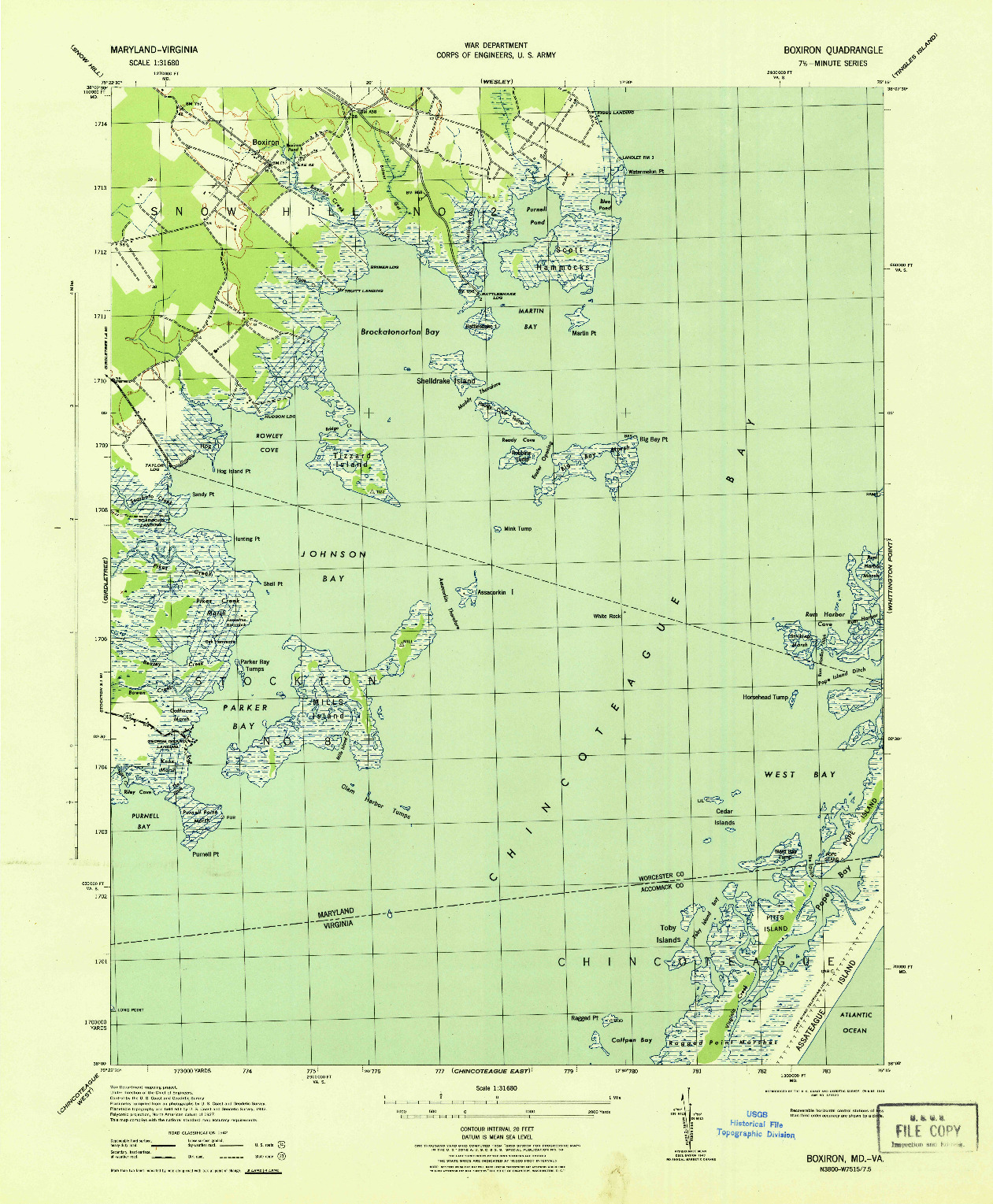 USGS 1:31680-SCALE QUADRANGLE FOR BOXIRON, MD 1943