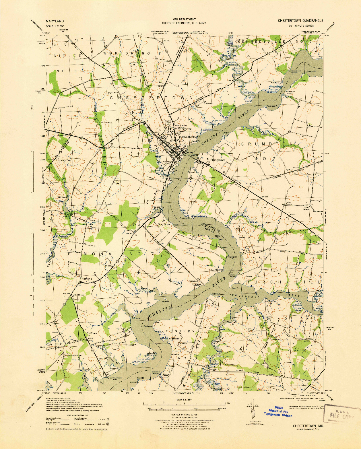 USGS 1:31680-SCALE QUADRANGLE FOR CHESTERTOWN, MD 1943