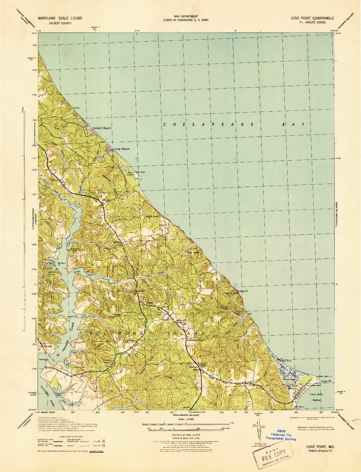 USGS 1:31680-SCALE QUADRANGLE FOR COVE POINT, MD 1943