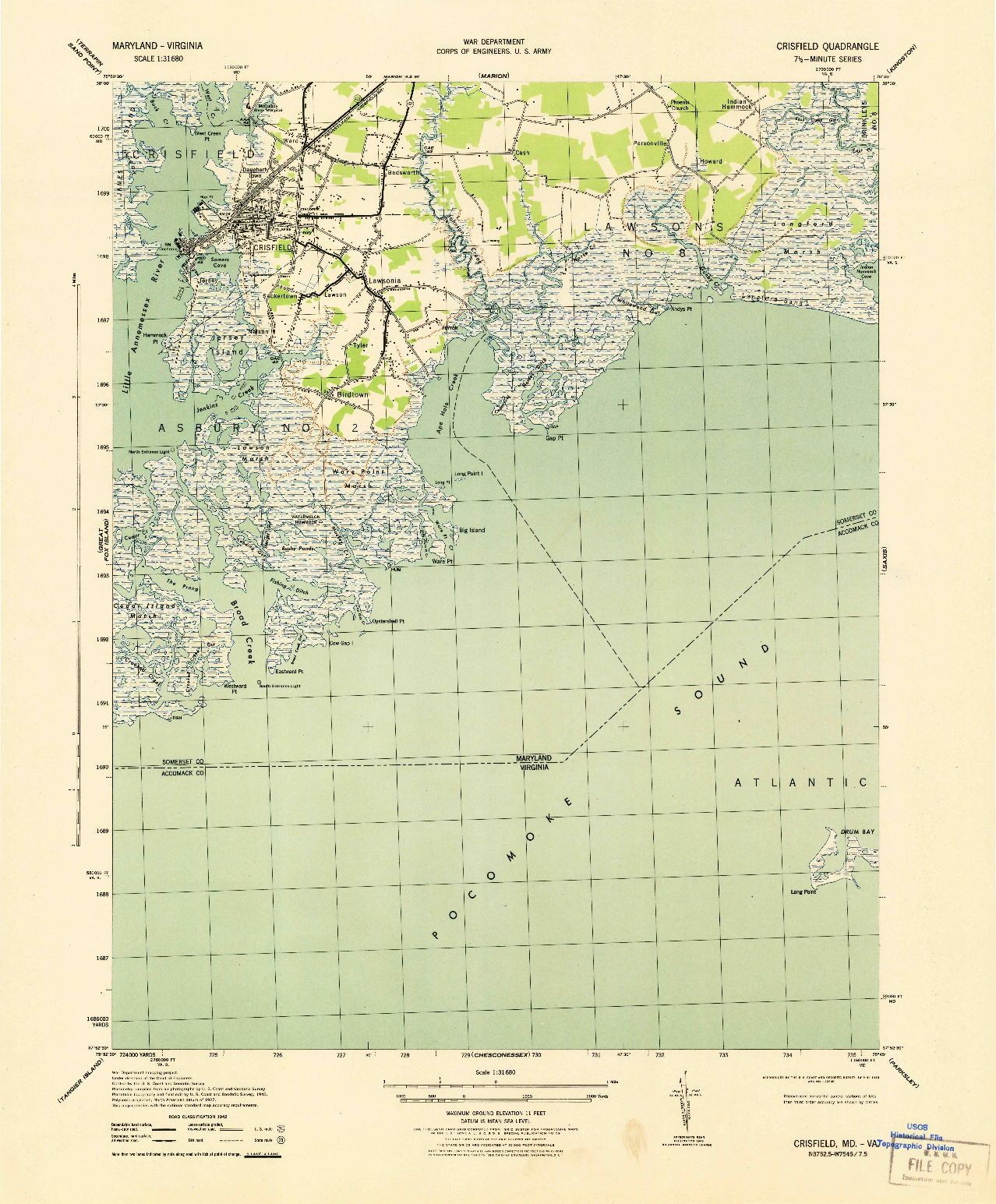 USGS 1:31680-SCALE QUADRANGLE FOR CRISFIELD, MD 1943
