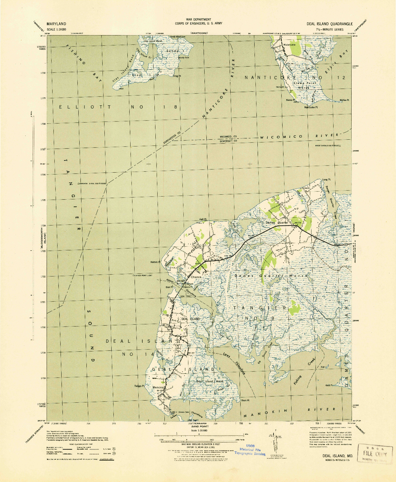 USGS 1:31680-SCALE QUADRANGLE FOR DEAL ISLAND, MD 1943