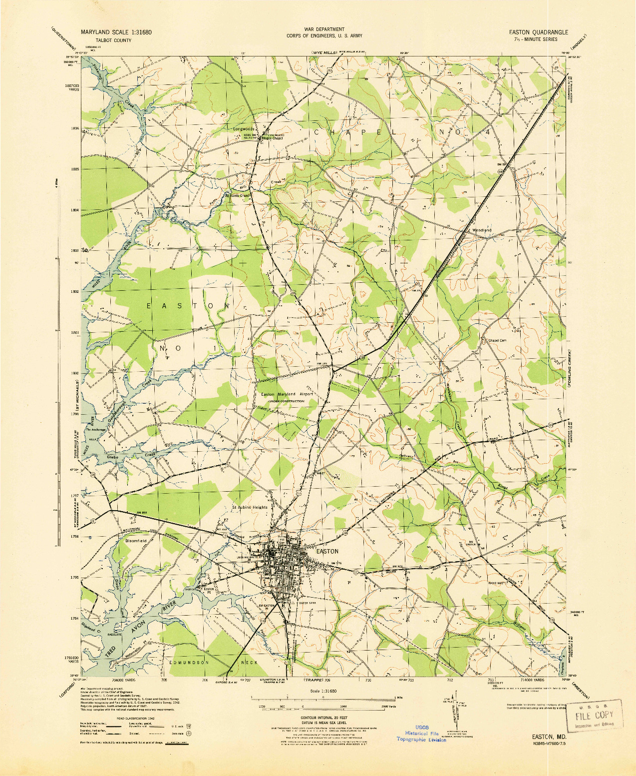 USGS 1:31680-SCALE QUADRANGLE FOR EASTON, MD 1943