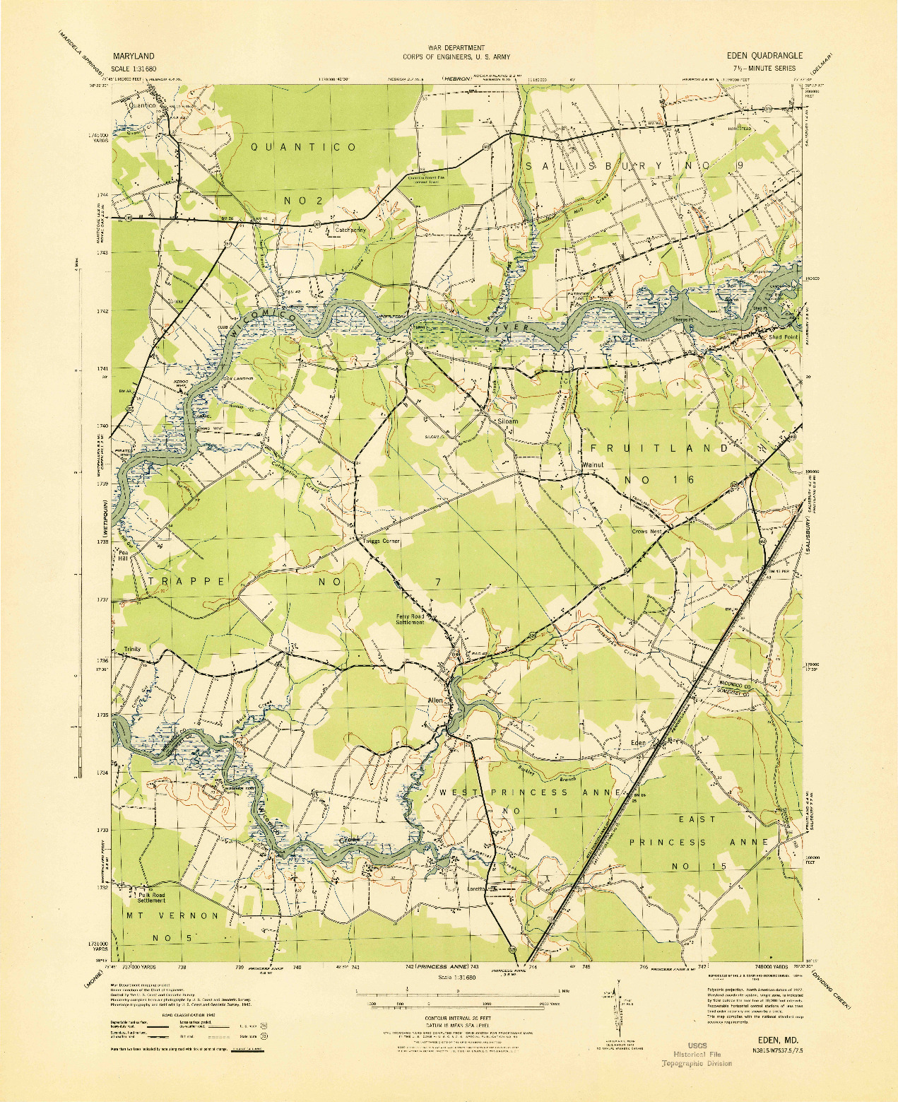 USGS 1:31680-SCALE QUADRANGLE FOR EDEN, MD 1943