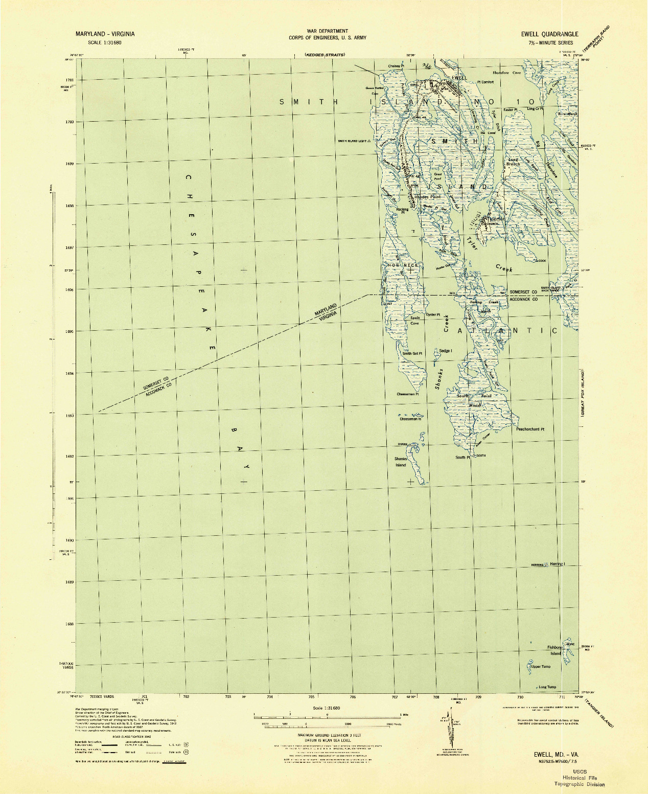 USGS 1:31680-SCALE QUADRANGLE FOR EWELL, MD 1943