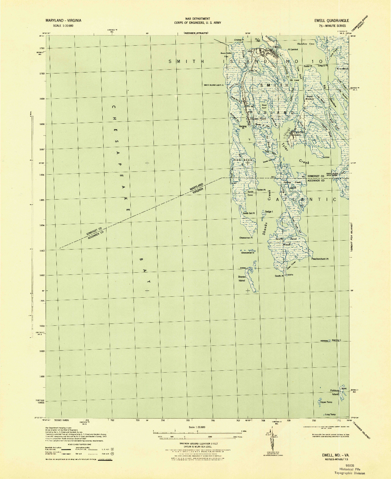 USGS 1:31680-SCALE QUADRANGLE FOR EWELL, MD 1943