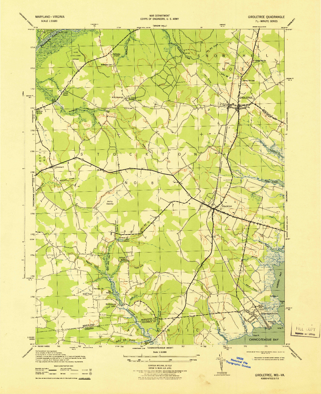 USGS 1:31680-SCALE QUADRANGLE FOR GIRDLETREE, MD 1943