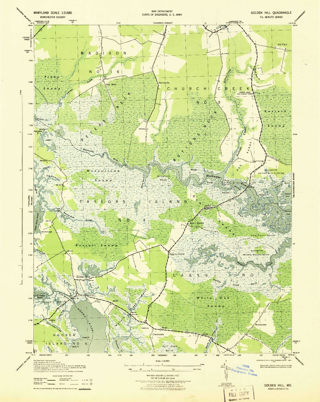 USGS 1:31680-SCALE QUADRANGLE FOR GOLDEN HILL, MD 1943