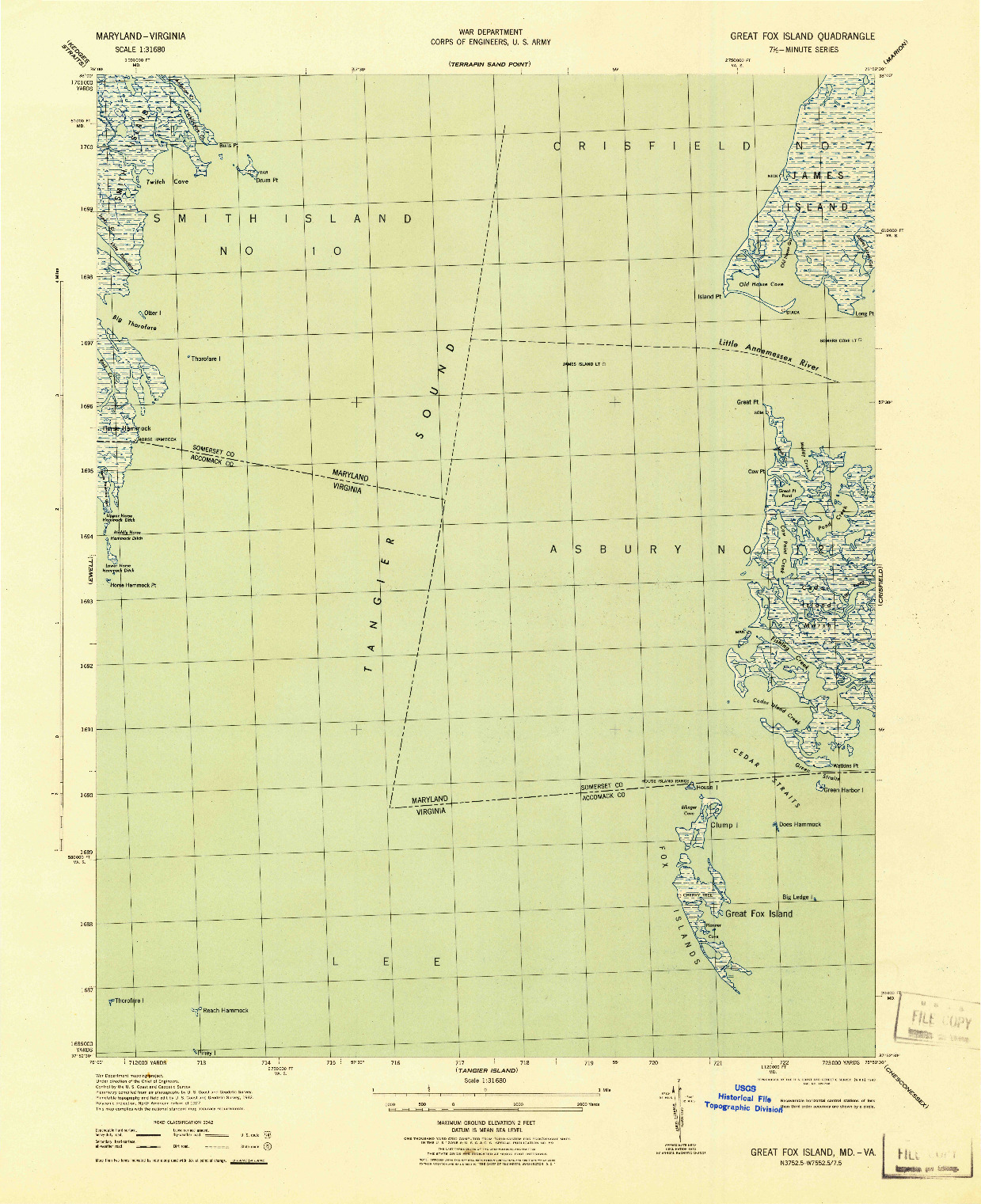 USGS 1:31680-SCALE QUADRANGLE FOR GREAT FOX ISLAND, MD 1943