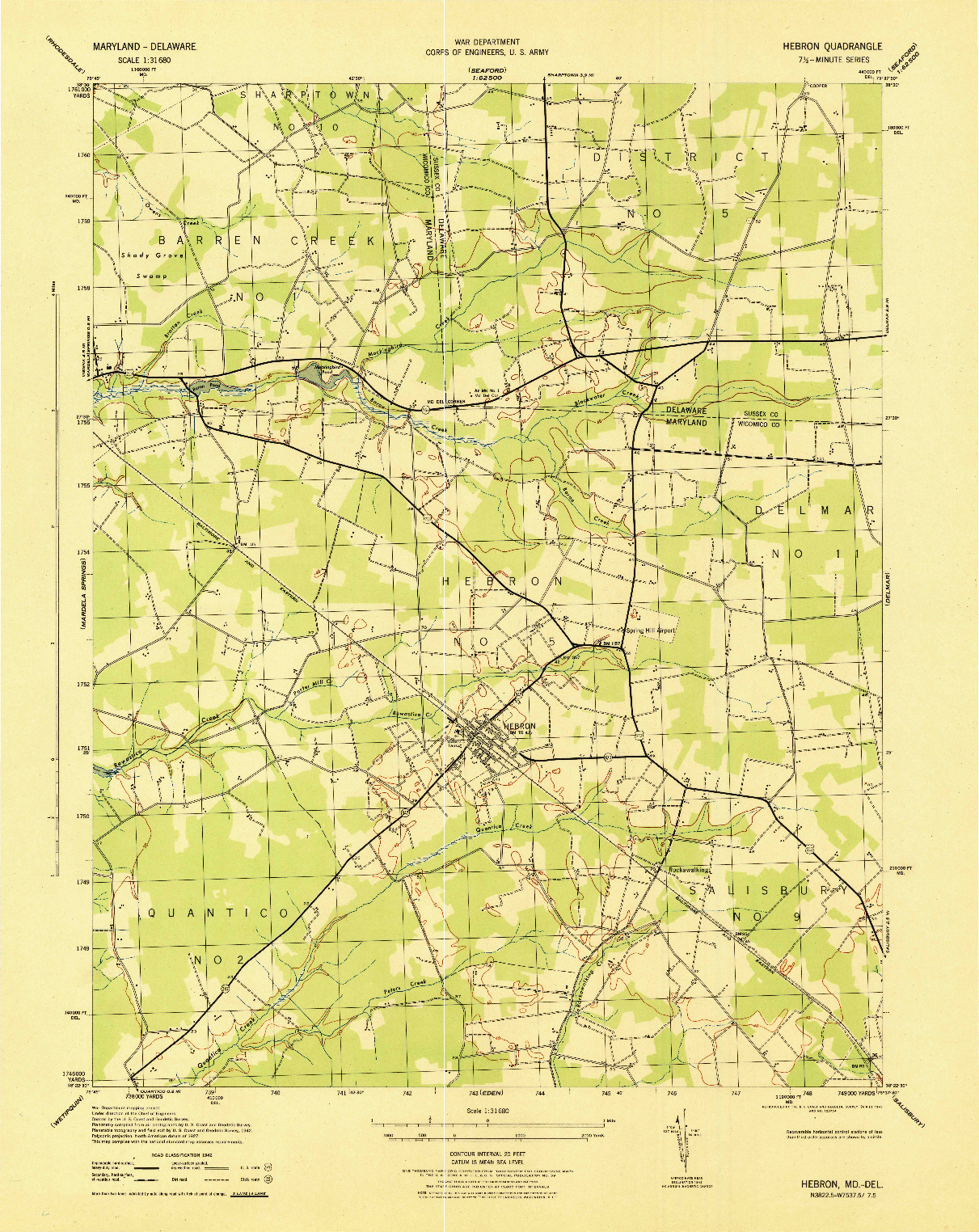 USGS 1:31680-SCALE QUADRANGLE FOR HEBRON, MD 1943