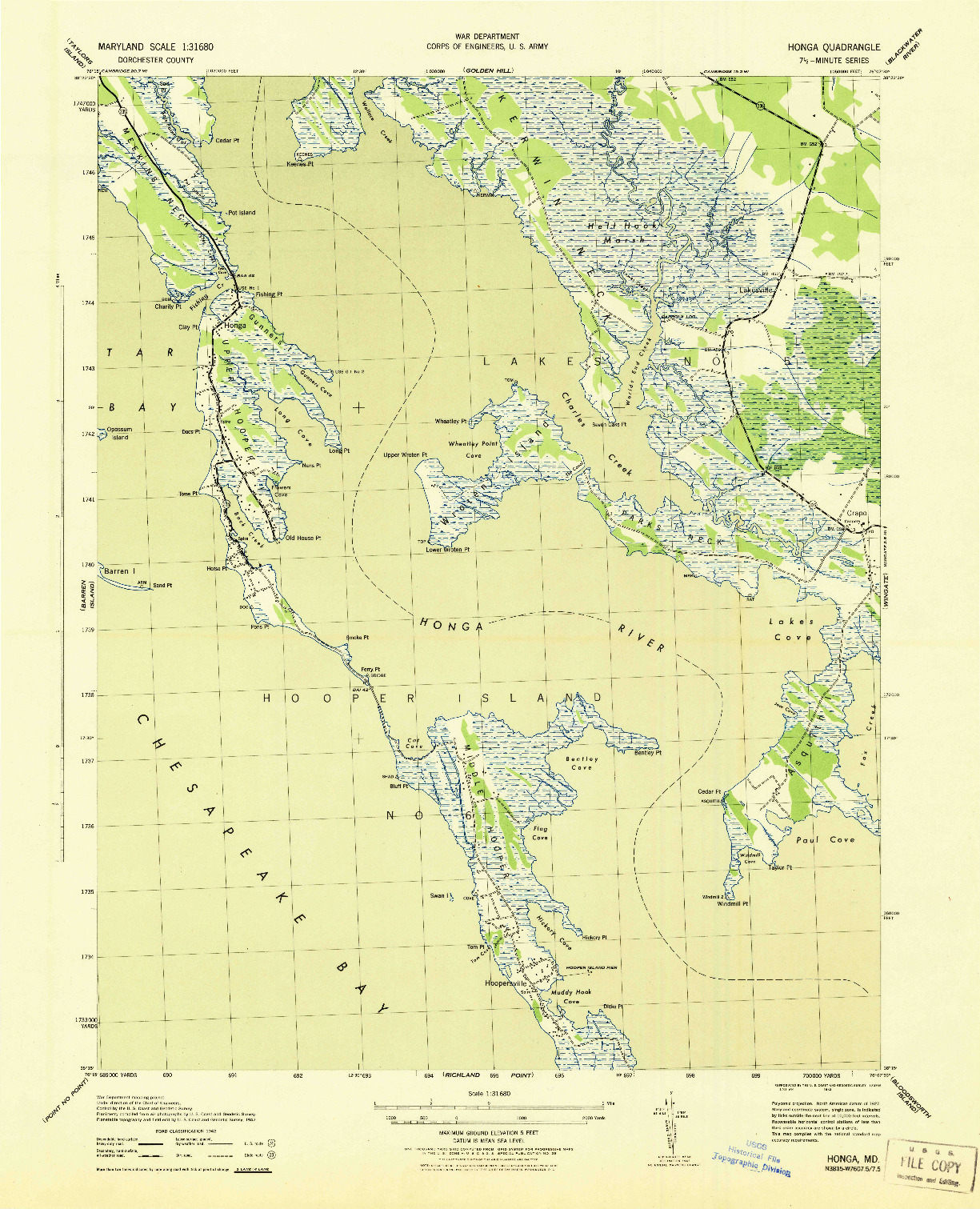 USGS 1:31680-SCALE QUADRANGLE FOR HONGA, MD 1943