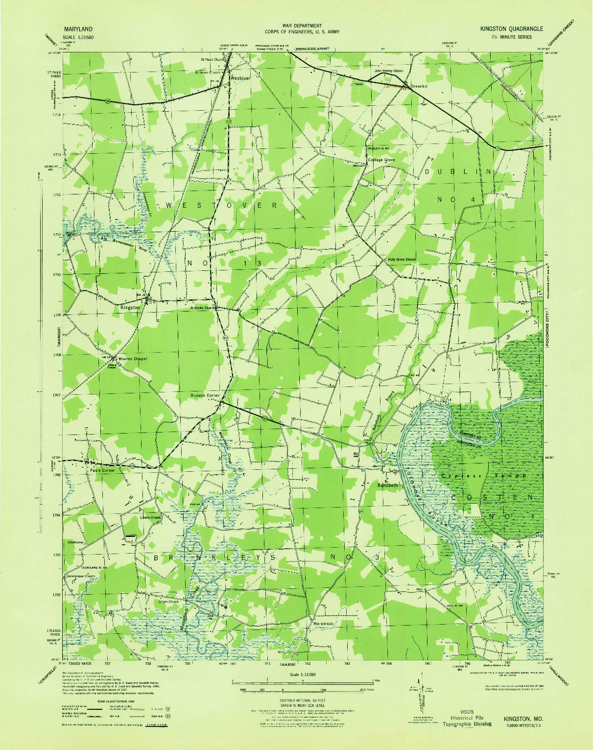 USGS 1:31680-SCALE QUADRANGLE FOR KINGSTON, MD 1943