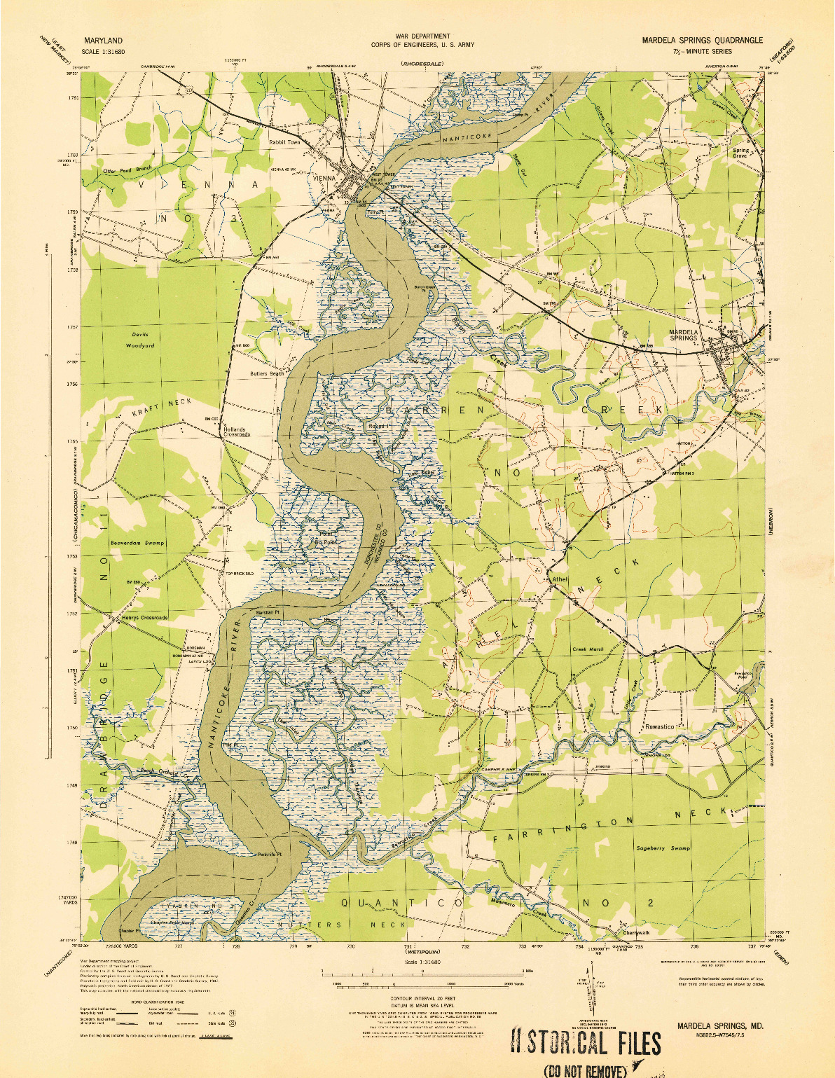 USGS 1:31680-SCALE QUADRANGLE FOR MARDELA SPRINGS, MD 1943