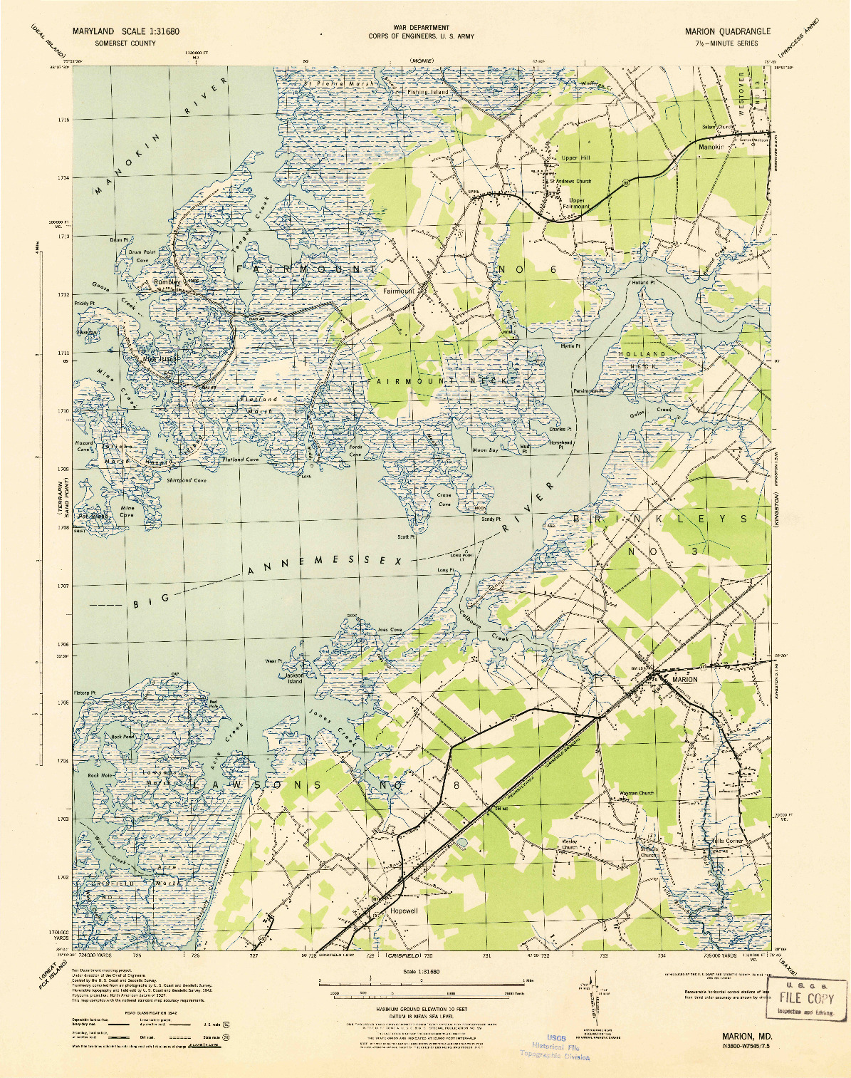 USGS 1:31680-SCALE QUADRANGLE FOR MARION, MD 1943
