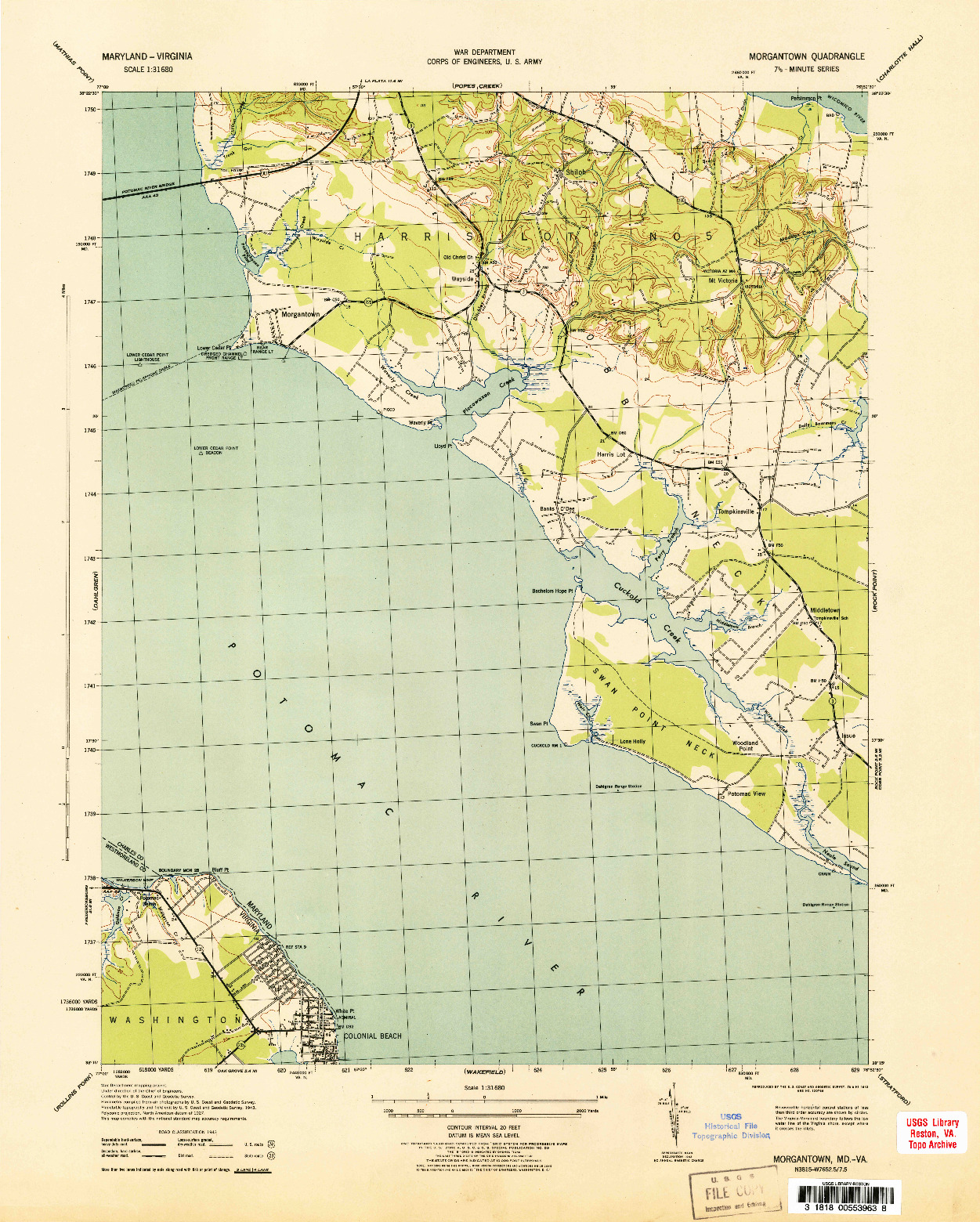 USGS 1:31680-SCALE QUADRANGLE FOR MORGANTOWN, MD 1943