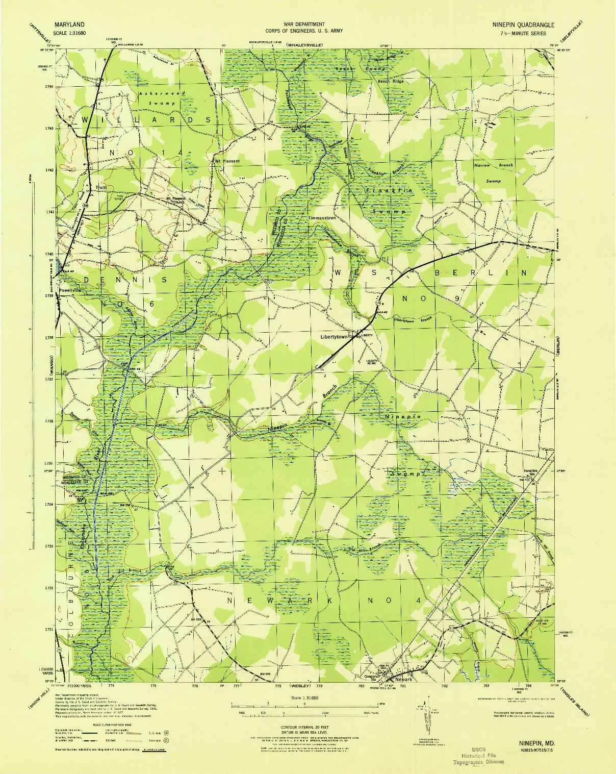 USGS 1:31680-SCALE QUADRANGLE FOR NINEPIN, MD 1943