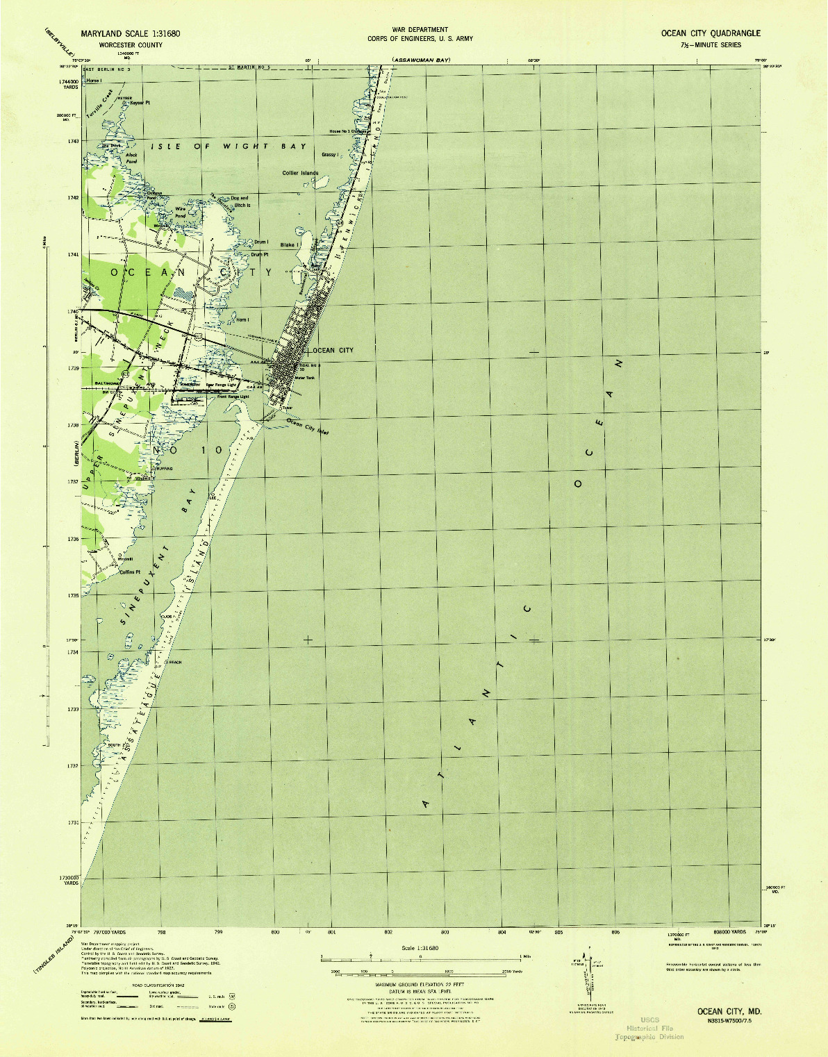 USGS 1:31680-SCALE QUADRANGLE FOR OCEAN CITY, MD 1943