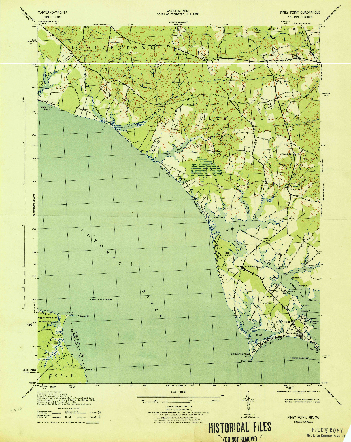 USGS 1:31680-SCALE QUADRANGLE FOR PINEY POINT, MD 1943