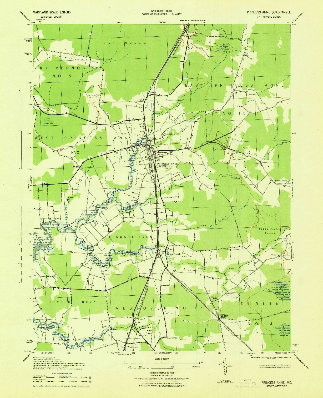 USGS 1:31680-SCALE QUADRANGLE FOR PRINCESS ANNE, MD 1943