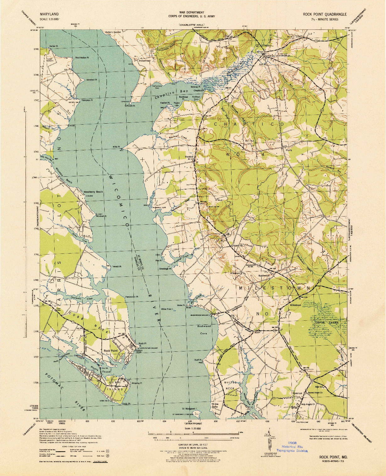 USGS 1:31680-SCALE QUADRANGLE FOR ROCK POINT, MD 1943
