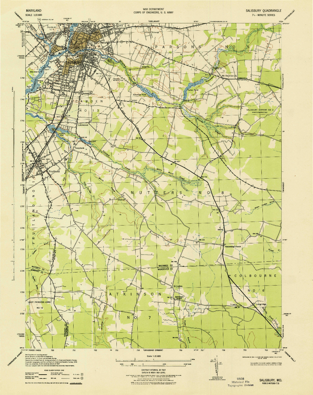 USGS 1:31680-SCALE QUADRANGLE FOR SALISBURY, MD 1943