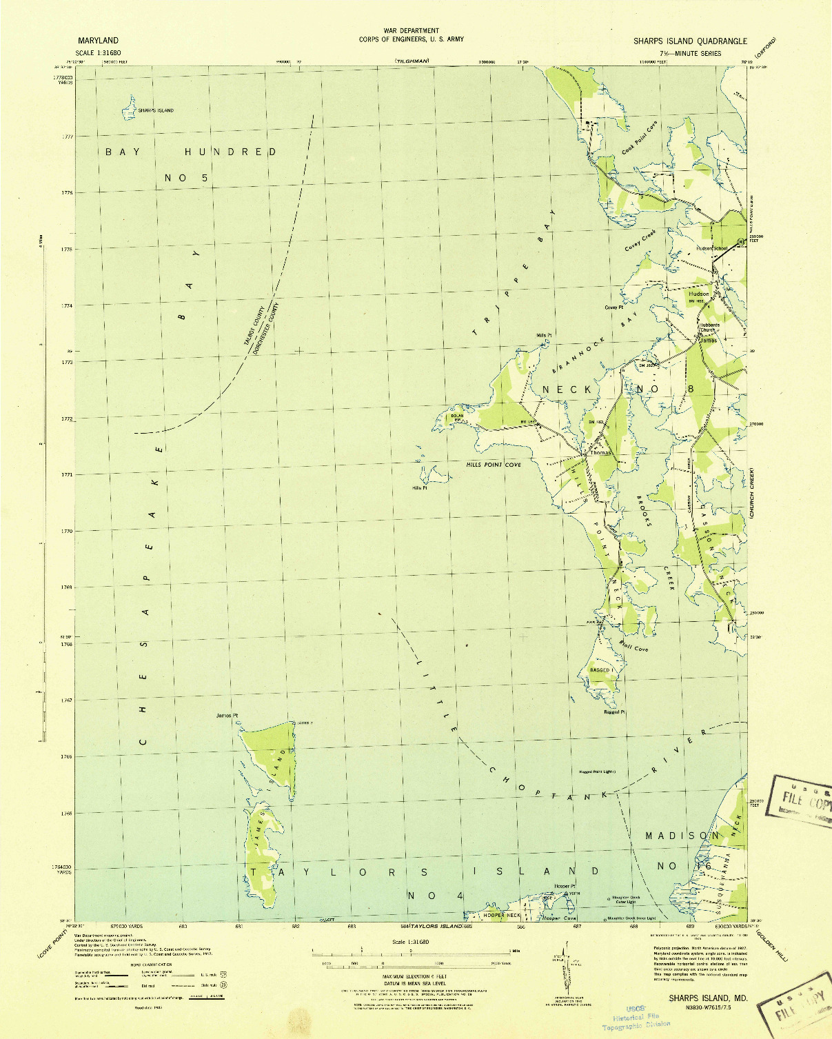 USGS 1:31680-SCALE QUADRANGLE FOR SHARPS ISLAND, MD 1943