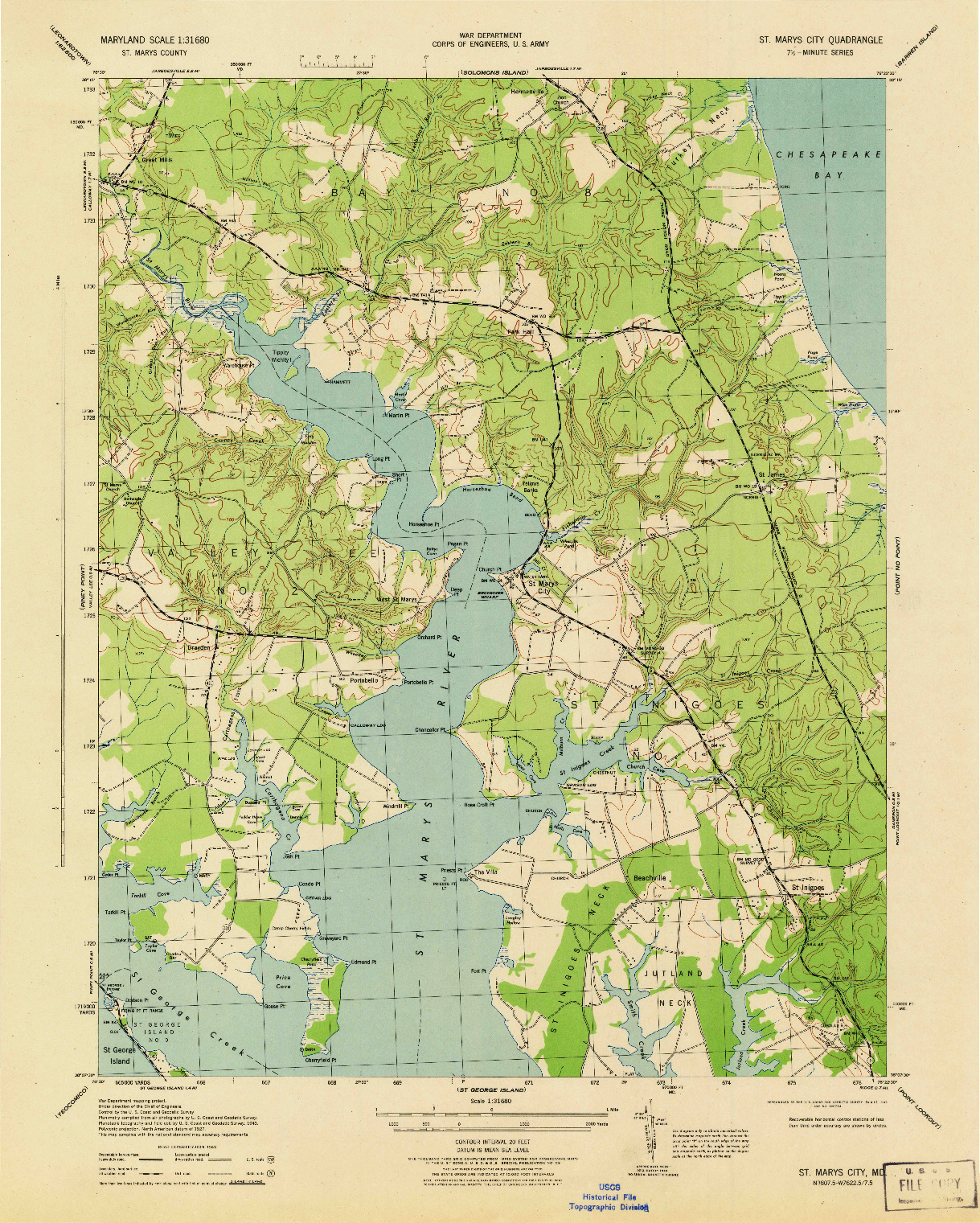 USGS 1:31680-SCALE QUADRANGLE FOR ST. MARYS CITY, MD 1943