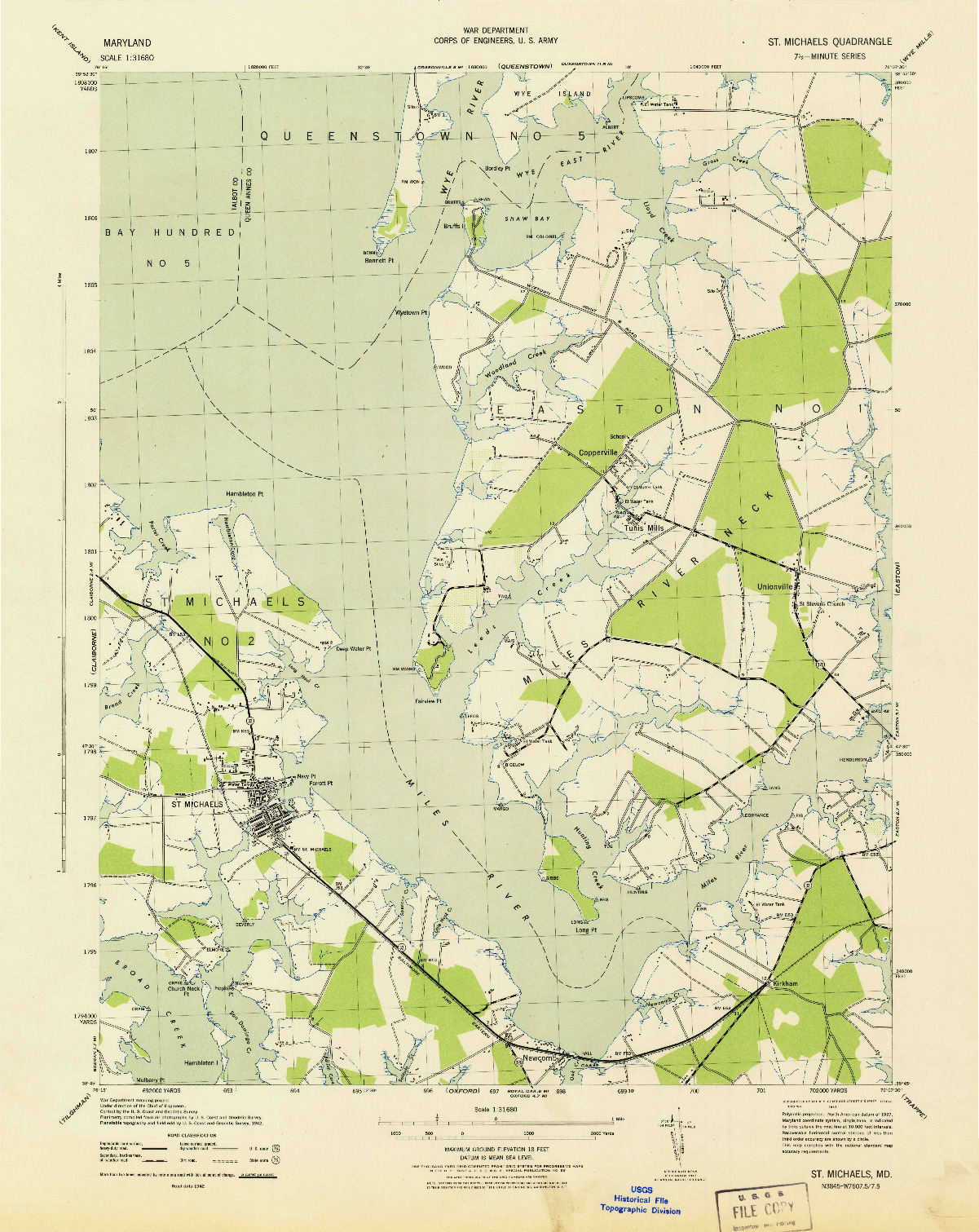 USGS 1:31680-SCALE QUADRANGLE FOR ST. MICHAELS, MD 1943