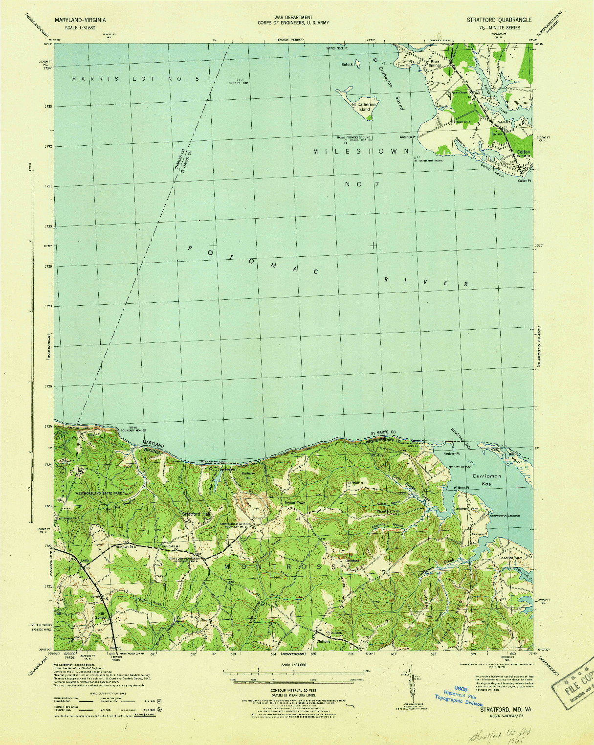 USGS 1:31680-SCALE QUADRANGLE FOR STRATFORD, MD 1943