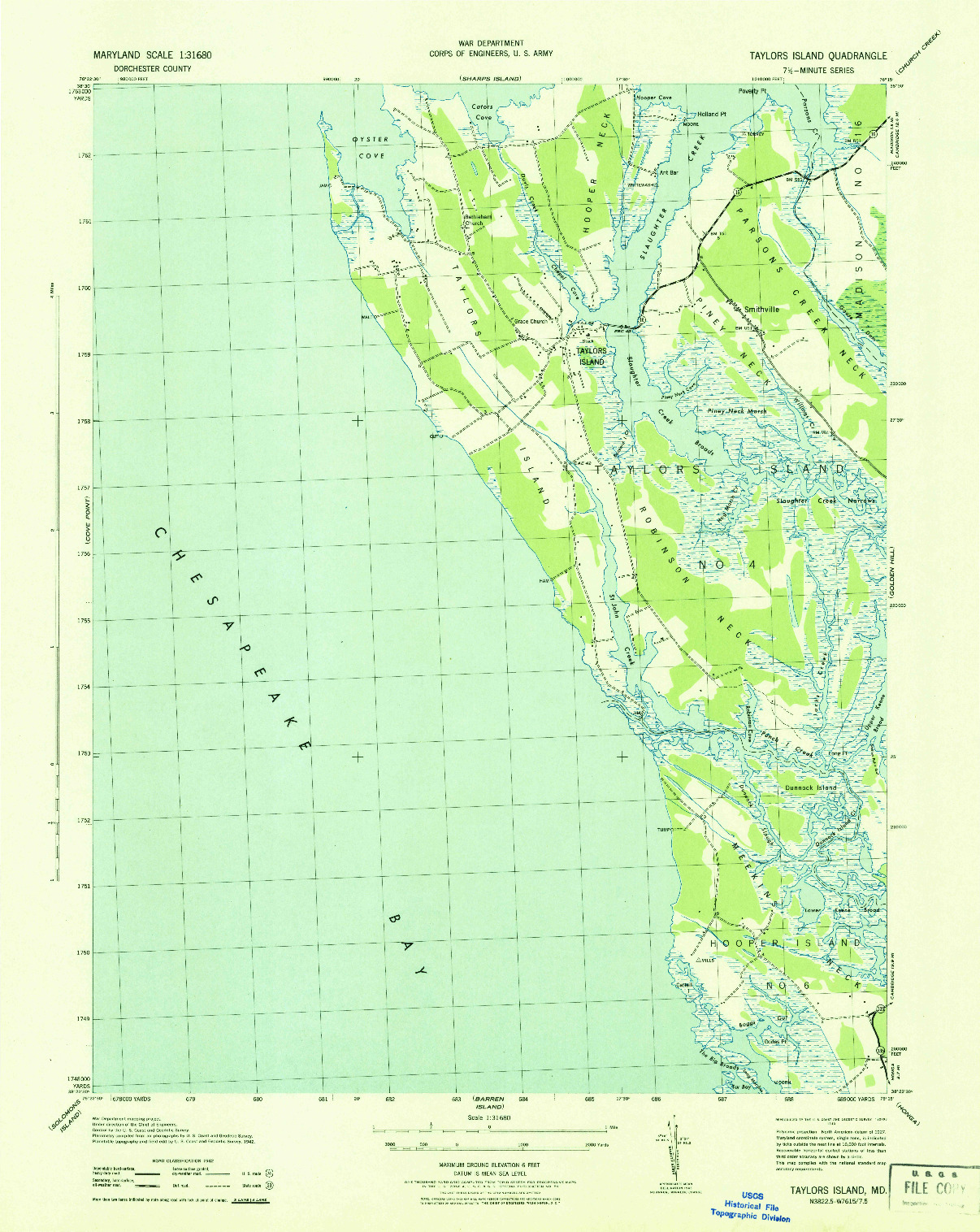USGS 1:31680-SCALE QUADRANGLE FOR TAYLORS ISLAND, MD 1943
